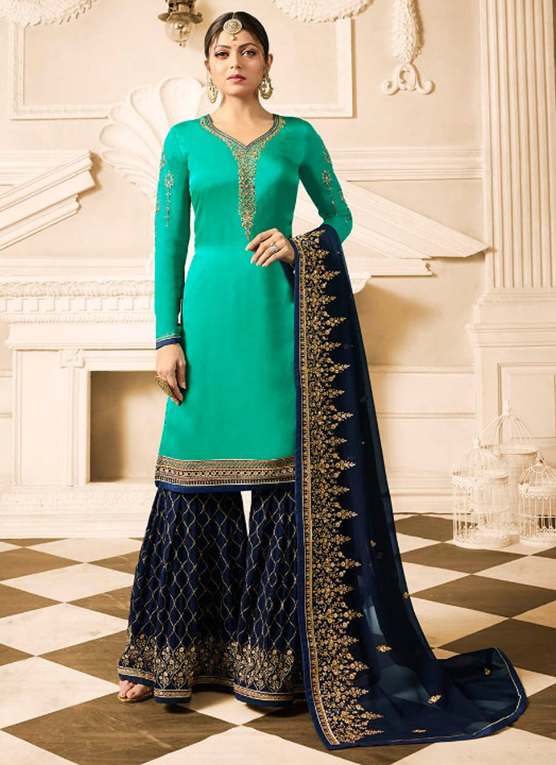 Online Wholesale Drashti Dhami Sea Green Embroidered Wedding Wear Sharara Kameez Nitya Vol 125 2507 By LT Fabrics SC 012621 At suryavansicreation Salwar Kameez Wholesale India